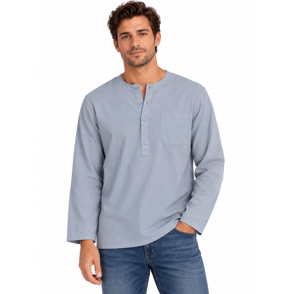 Coofandy Mens Long Sleeve Henley Shirt Light Blue Cotton Blend Size M NWT